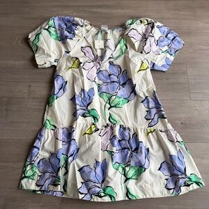 NWT A New Day white purple floral balloon sleeve v-neck shift dress - size small